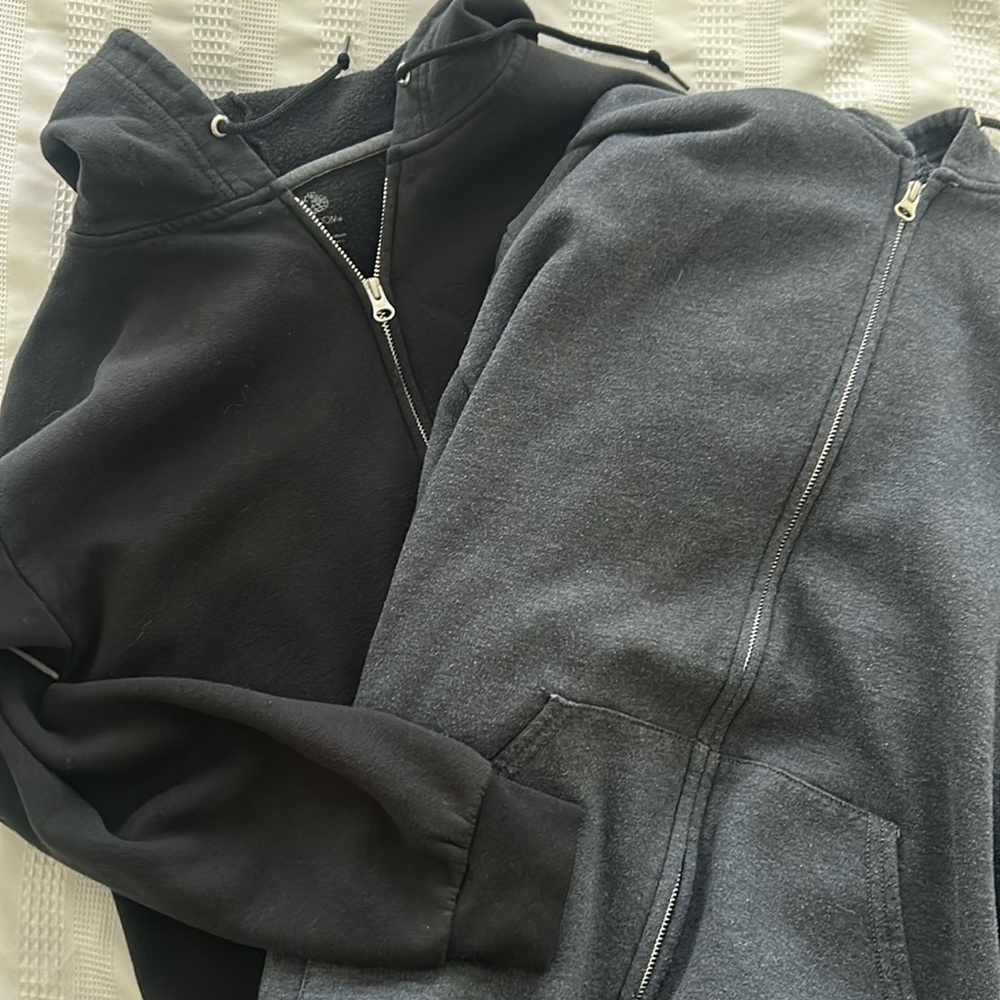 Gray and black zip up